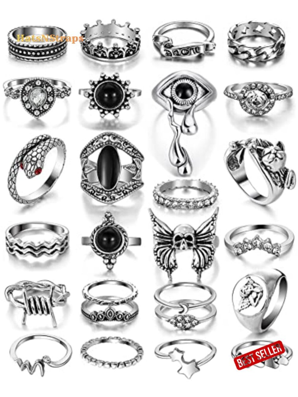 26 Pcs Vintage Gothic Ring Set for Women Men, Snake Crystal Stacking Rings